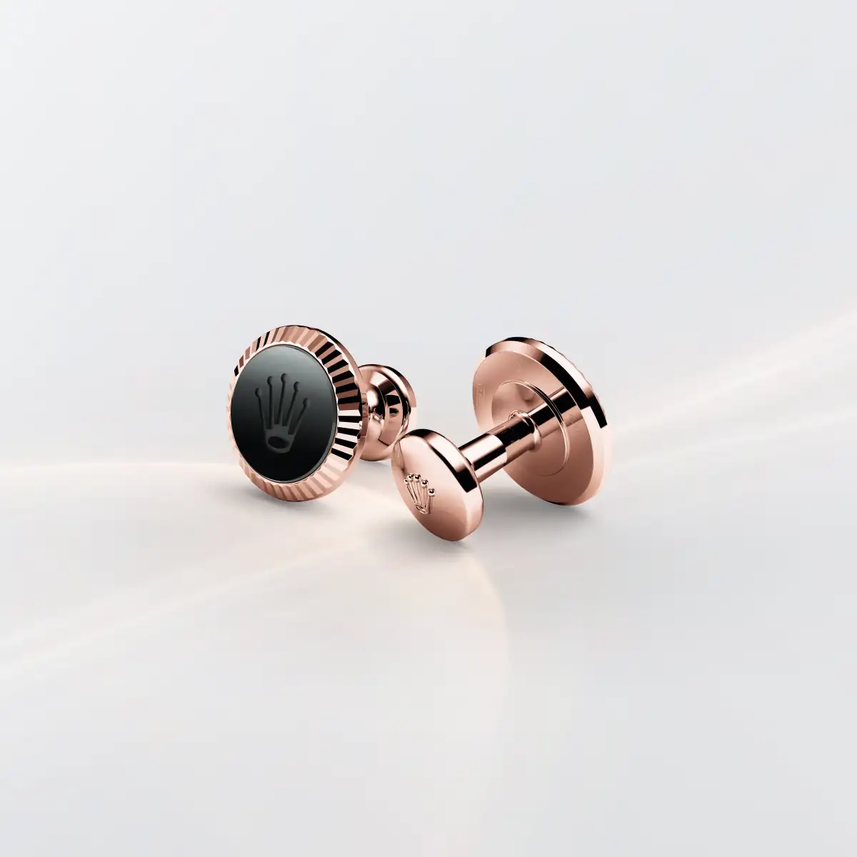 Rolex ‘Fluted’ cufflinks in Everose gold and ceramic, a1035 at Watch Palace