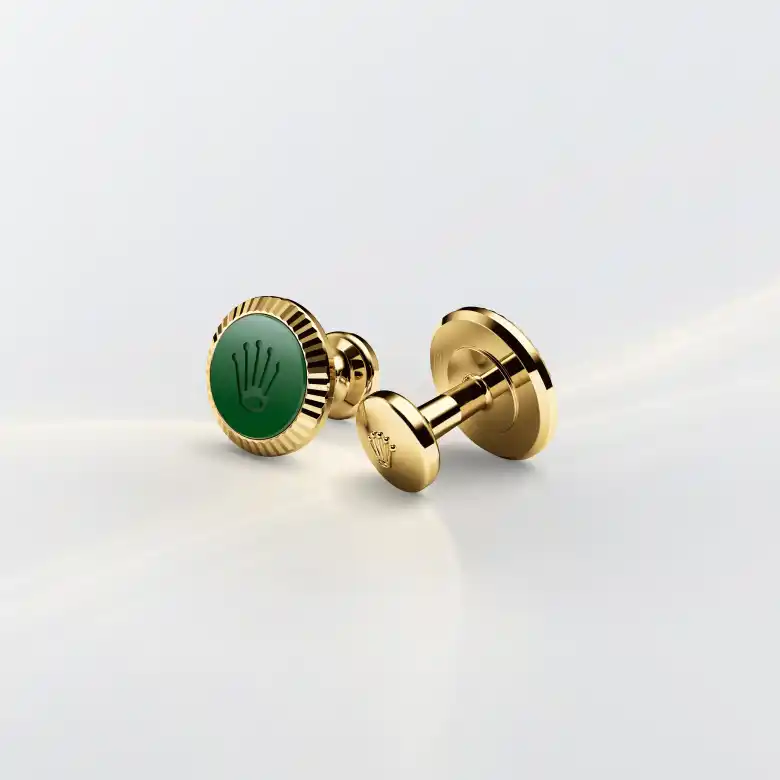 Rolex ‘Fluted’ cufflinks in Yellow gold and ceramic, a1038 at Watch Palace