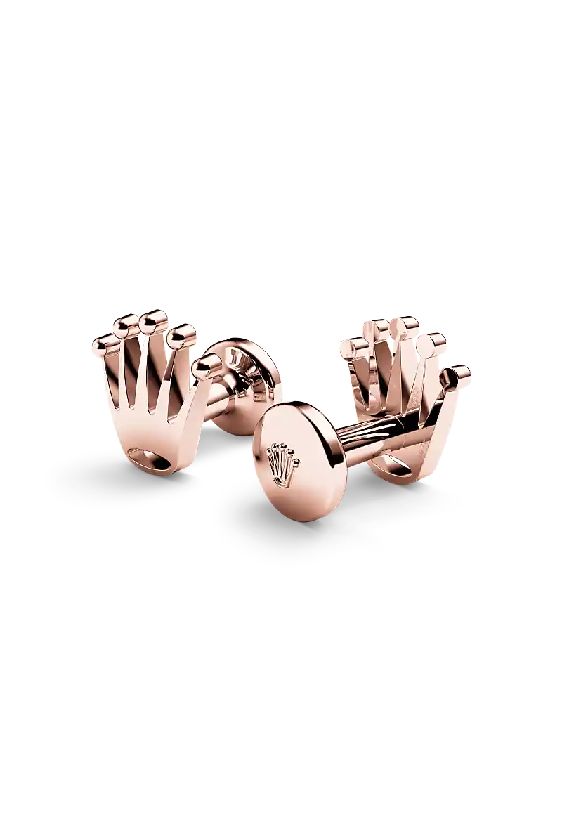 Rolex ‘Crown’ cufflinks in Everose gold, a1015 at Watch Palace