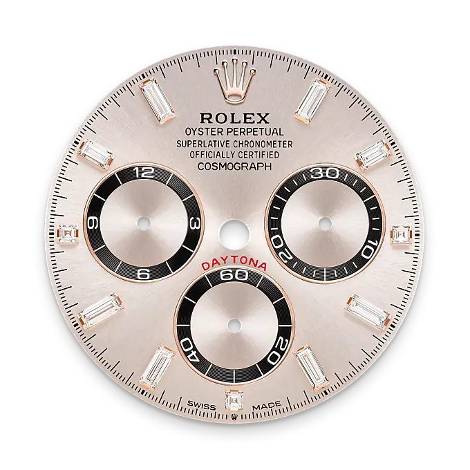 rolex cosmograph daytona in 18 ct everose gold with lugs set with diamonds, M126535TBR-0002- watch palace