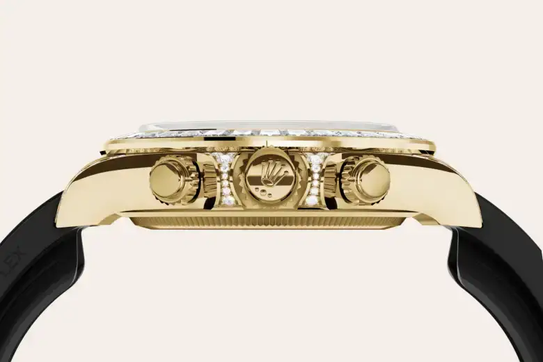 rolex cosmograph daytona in 18 ct yellow gold with lugs set with diamonds, M126538TBR-0004- watch palace