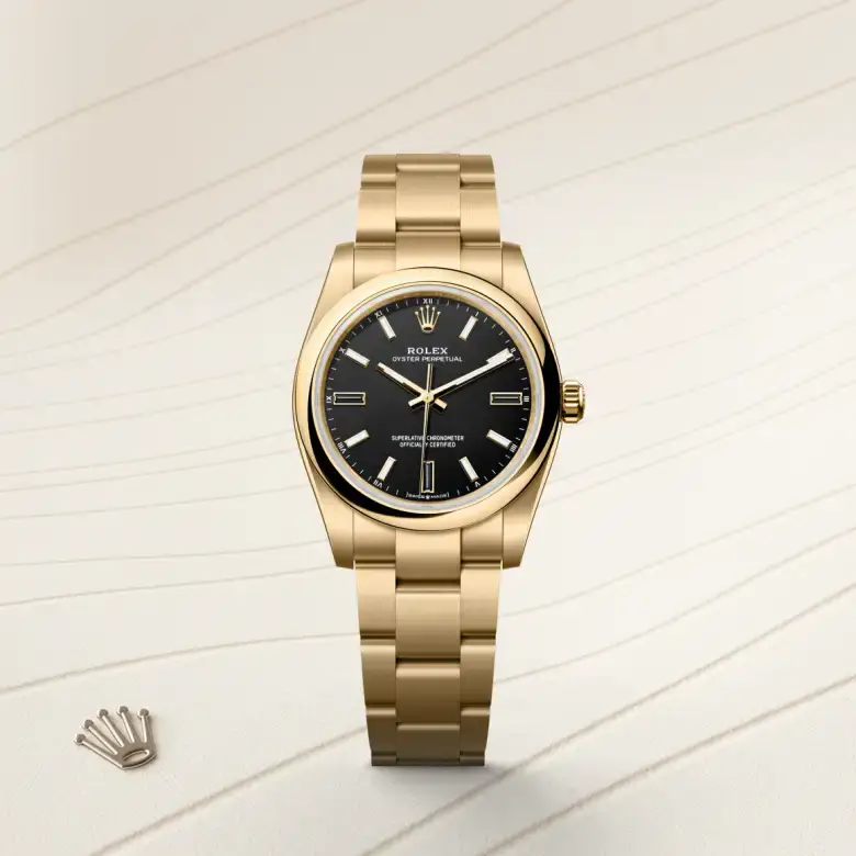 rolex oyster perpetual in 18 ct yellow gold, m124208-0001 - watch palace, First image