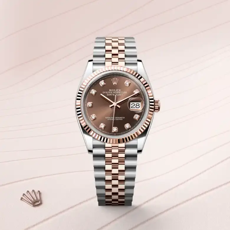 rolex datejust in everose rolesor, m126231-0053 - watch palace, First image