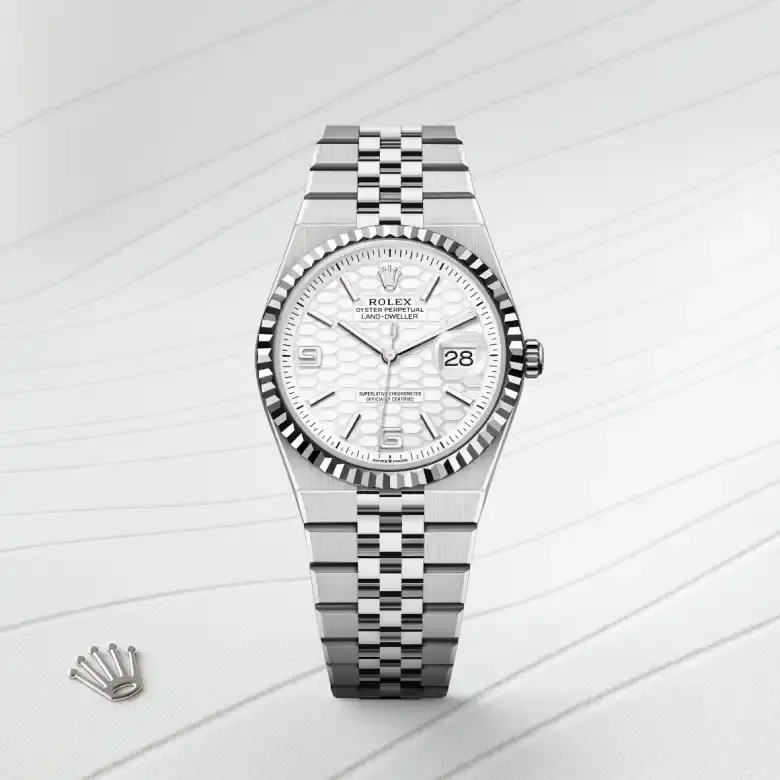 rolex land-dweller in white rolesor, m127234-0001 - watch palace, First image