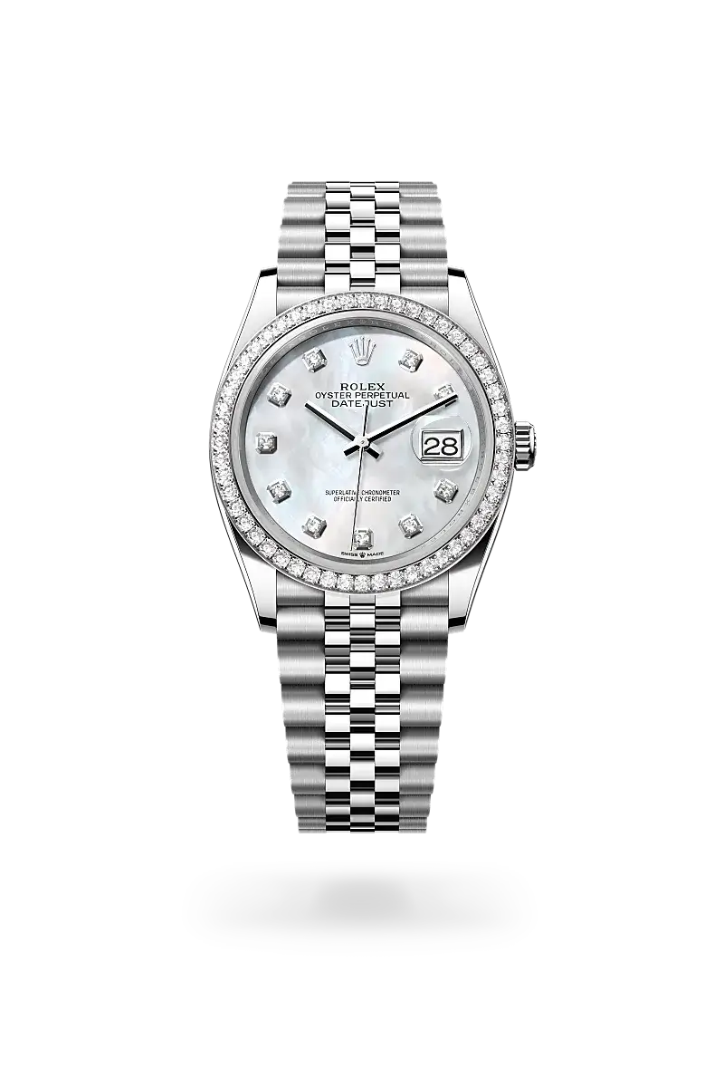 Rolex Datejust 36 in Oyster, 36 mm, Oystersteel, white gold and diamonds, M126284RBR-0011 - Watch Palace