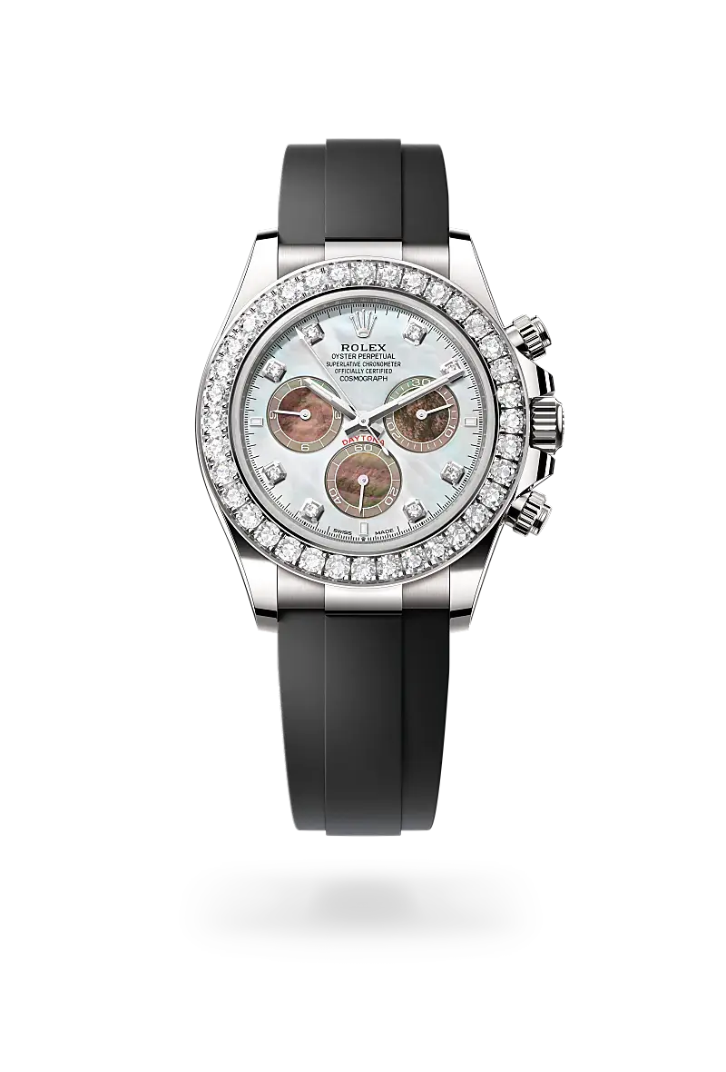Rolex Cosmograph Daytona in Oyster, 40 mm, white gold and diamonds, M126589RBR-0001 - Watch Palace