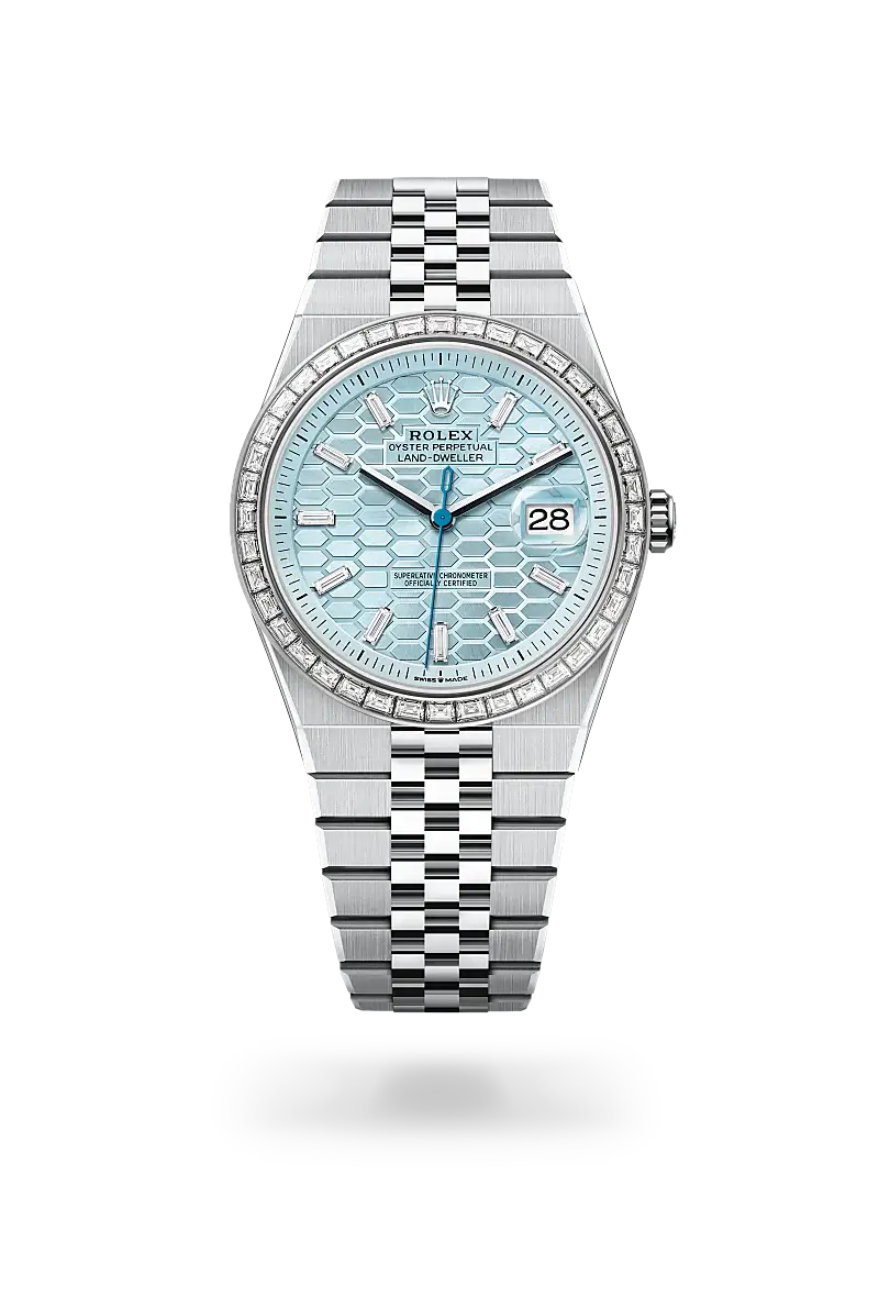 Rolex Land-Dweller 40 in Oyster, 40 mm, platinum and diamonds, M127386TBR-0001 - Watch Palace
