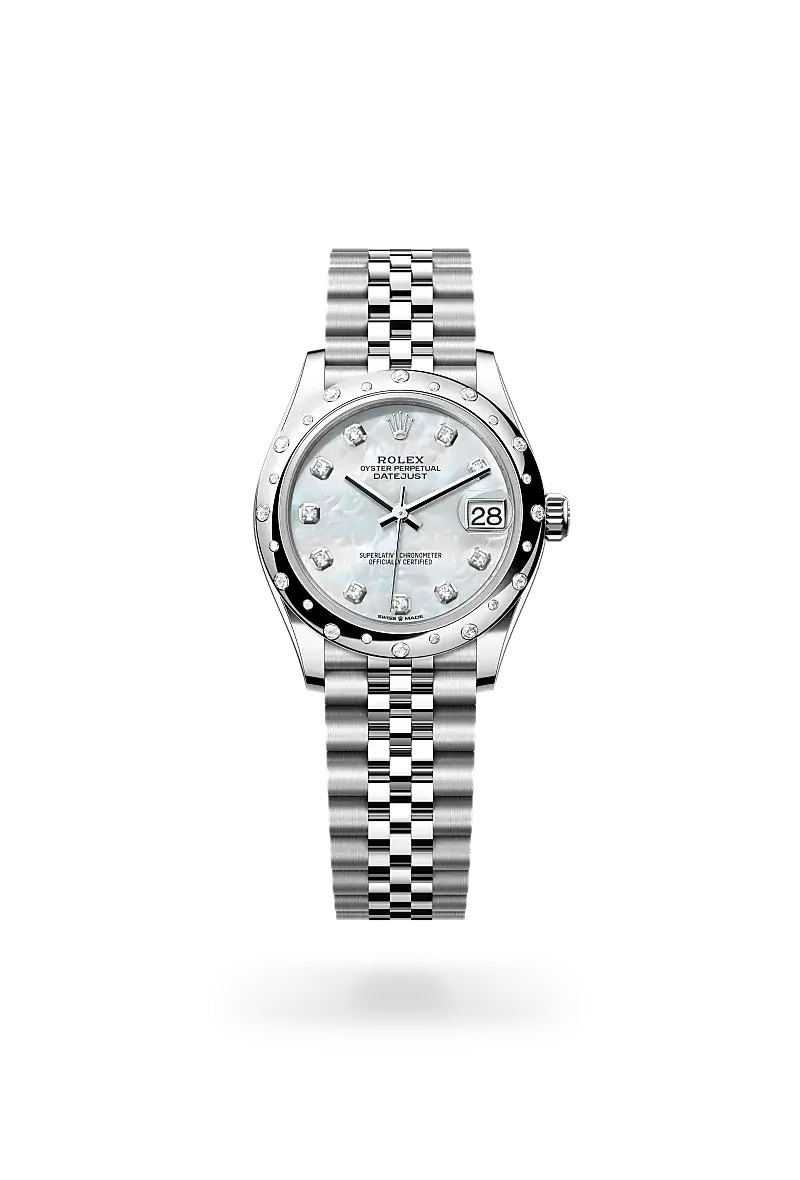 Rolex Datejust 31 in Oyster, 31 mm, Oystersteel, white gold and diamonds, M278344RBR-0006 - Watch Palace