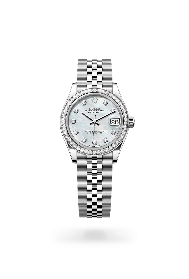 Rolex Datejust 31 in Oyster, 31 mm, Oystersteel, white gold and diamonds, M278384RBR-0008 - Watch Palace