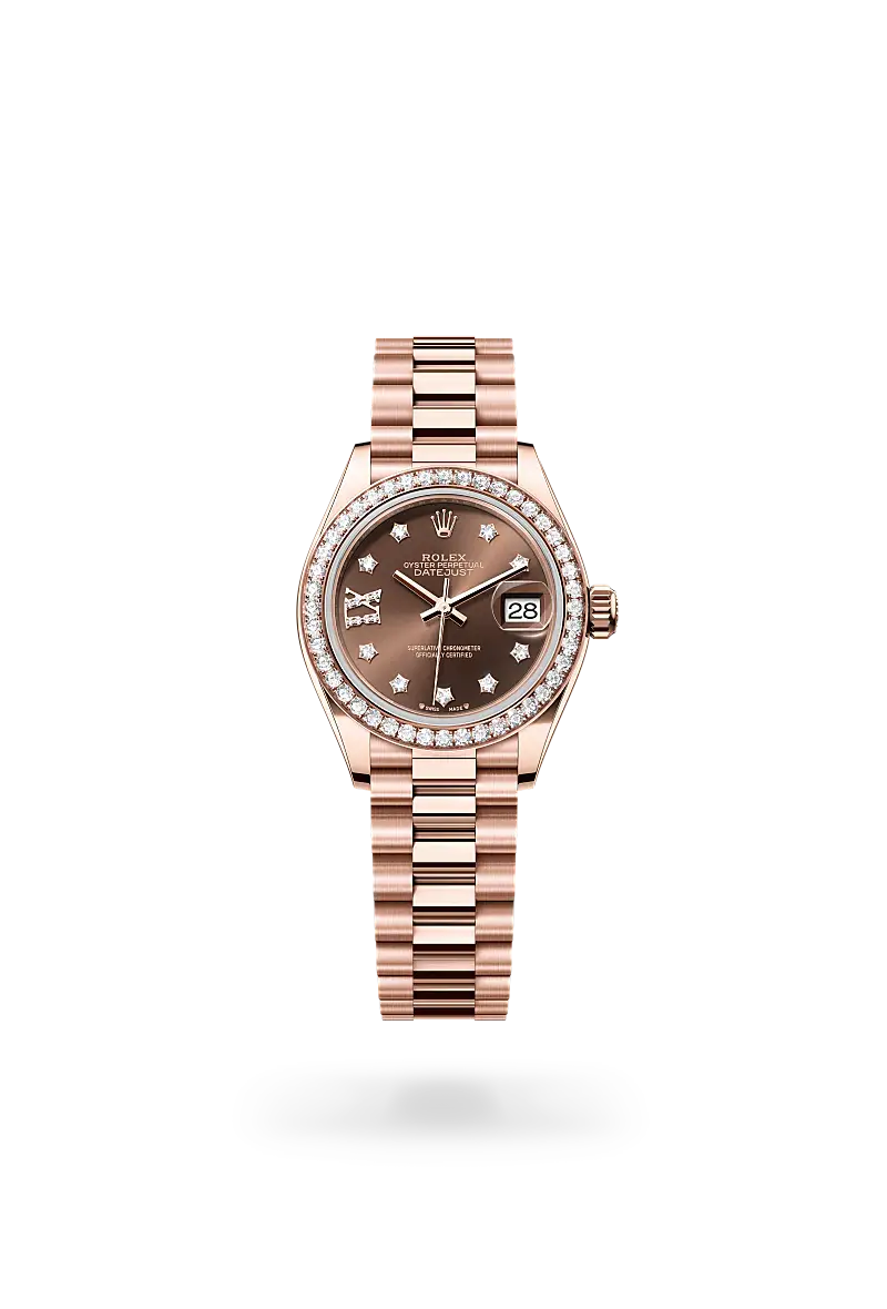 Rolex Lady-Datejust in Oyster, 28 mm, Everose gold and diamonds, M279135RBR-0001 - Watch Palace