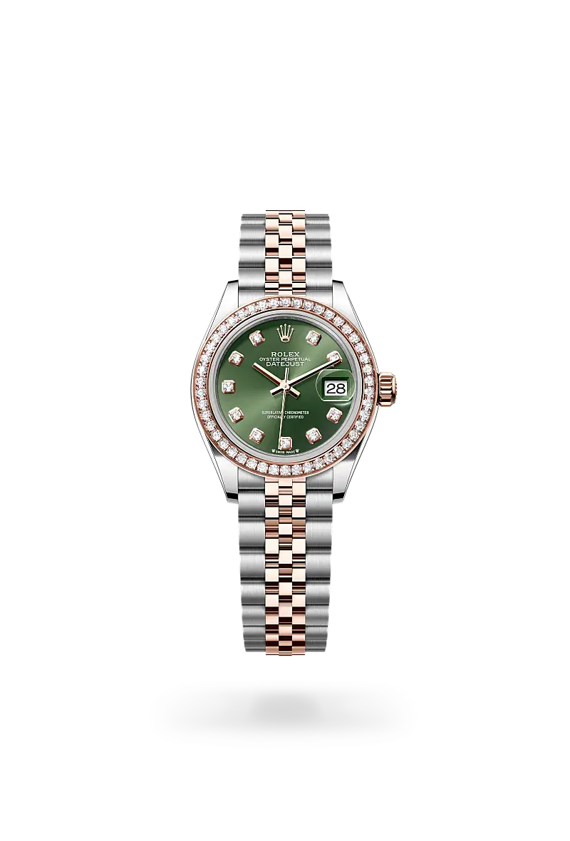 Rolex Lady-Datejust in Oyster, 28 mm, Oystersteel, Everose gold and diamonds, M279381RBR-0007 - Watch Palace
