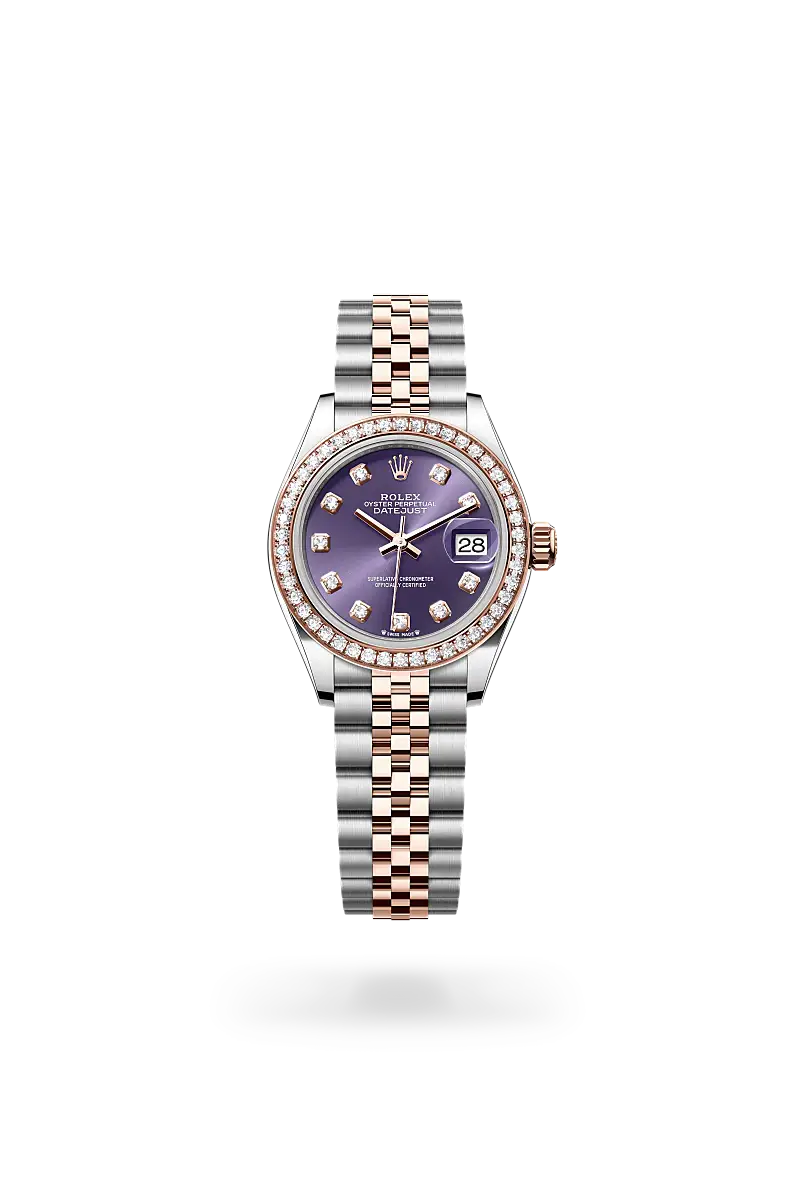Rolex Lady-Datejust in Oyster, 28 mm, Oystersteel, Everose gold and diamonds, M279381RBR-0015 - Watch Palace