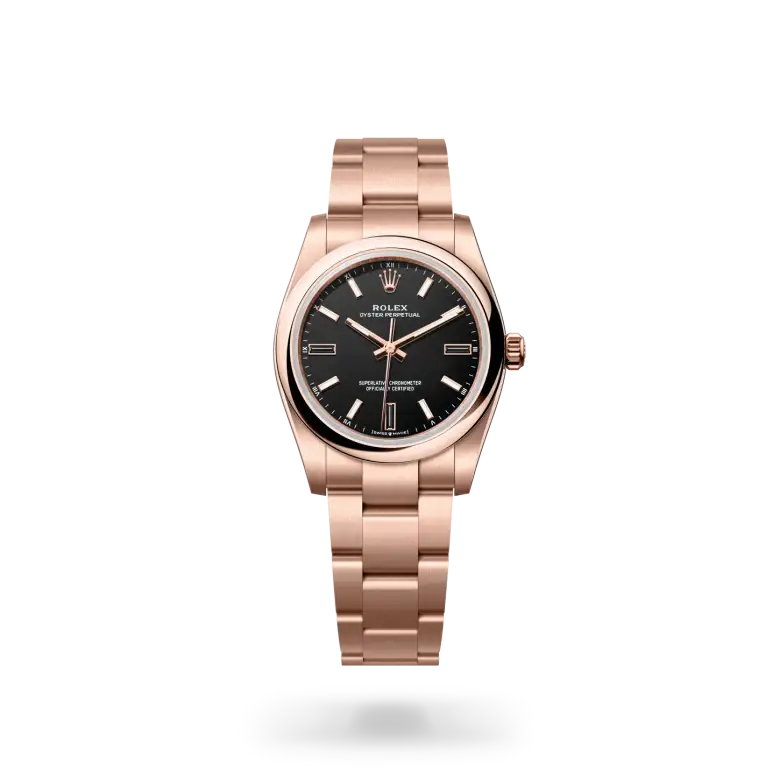 rolex oyster perpetual in 18 ct everose gold, M124205-0001- watch palace