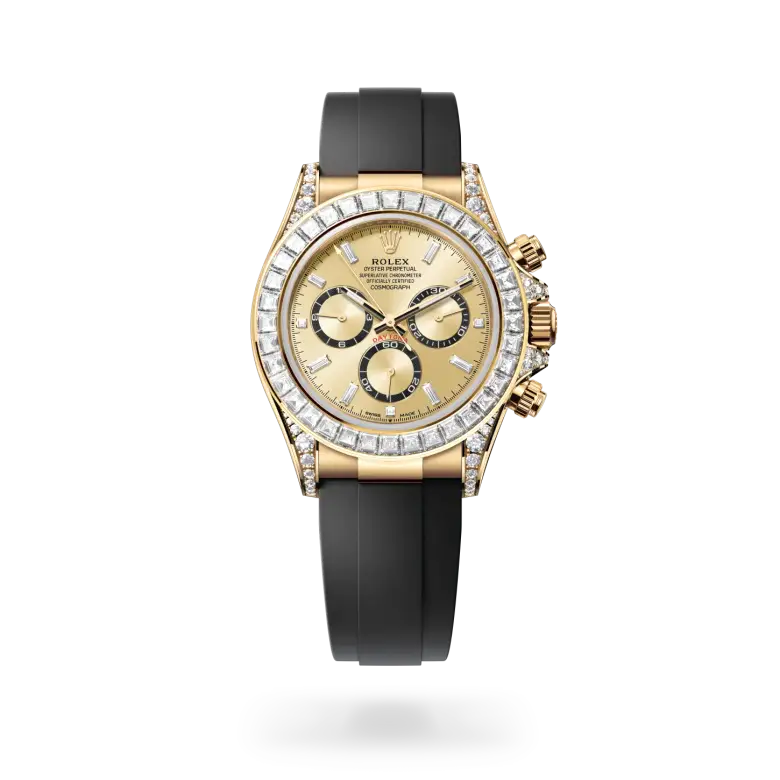 rolex cosmograph daytona in 18 ct yellow gold with lugs set with diamonds, M126538TBR-0004- watch palace